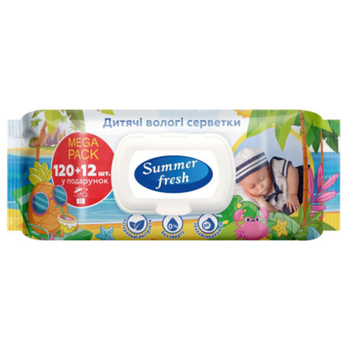 Вологі серветки Summer Fresh ромашка 120 шт Вологі серветки Summer Fresh ромашка 120 шт
