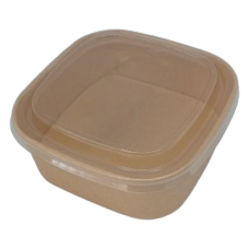  Салатник крафтовий квадратний bowl 500мл 132х132x50мм з кришкою (50шт в уп.)