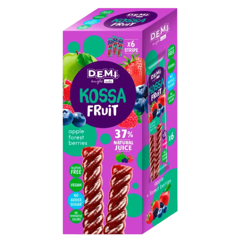 Пастила фруктова в інд. упаковці "Kossa-Fruit" із соком лісових ягід D. E. M. I. 6шт/15г Пастила фруктова в інд. упаковці "Kossa-Fruit" із соком лісових ягід D. E. M. I. 6шт/15г