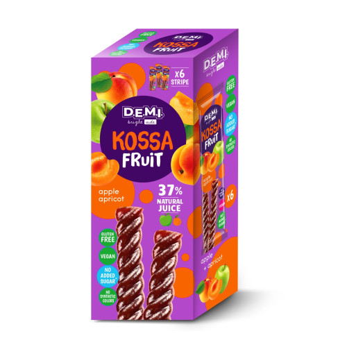 Пастила фруктова в інд. упаковці "Kossa-Fruit" із соком абрикоса D. E. M. I. 6шт/15г Пастила фруктова в інд. упаковці "Kossa-Fruit" із соком абрикоса D. E. M. I. 6шт/15г
